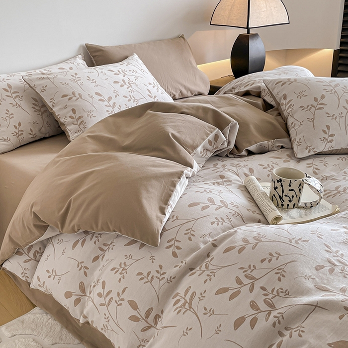 91家纺网 家纺一手货源 找家纺 小叮当家纺仓储工厂店 2025新款(买家秀 不断货)A类亲肤全棉纯棉色织大提花磨毛四件套床单床笠-花漾 浪漫满屋-咖