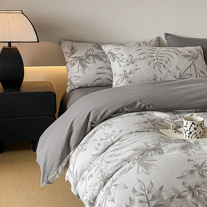 91家纺网 家纺一手货源 找家纺 小叮当家纺仓储工厂店 2025新款(买家秀 不断货)A类亲肤全棉纯棉色织大提花磨毛四件套床单床笠-花漾 花间入梦-灰