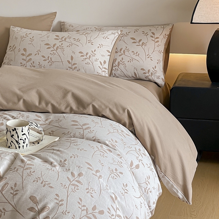 91家纺网 家纺一手货源 找家纺 小叮当家纺仓储工厂店 2025新款(买家秀 不断货)A类亲肤全棉纯棉色织大提花磨毛四件套床单床笠-花漾 浪漫满屋-咖