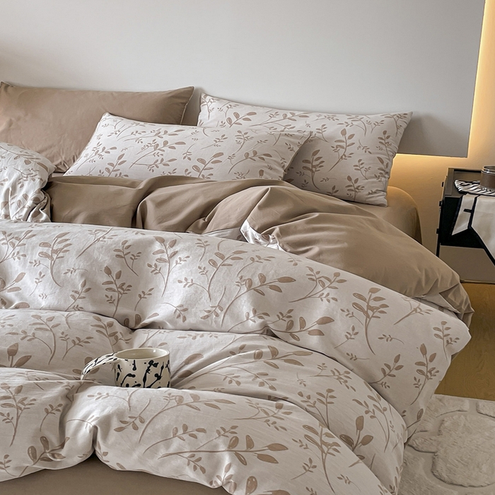 91家纺网 家纺一手货源 找家纺 小叮当家纺仓储工厂店 2025新款(买家秀 不断货)A类亲肤全棉纯棉色织大提花磨毛四件套床单床笠-花漾 浪漫满屋-咖