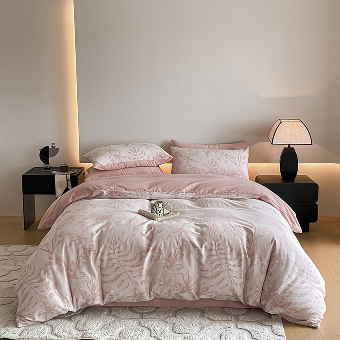 91家纺网 家纺一手货源 找家纺 小叮当家纺仓储工厂店 2025新款(买家秀 不断货)A类亲肤全棉纯棉色织大提花磨毛四件套床单床笠-花漾 花间入梦-粉