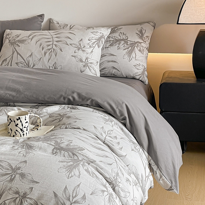 91家纺网 家纺一手货源 找家纺 小叮当家纺仓储工厂店 2025新款(买家秀 不断货)A类亲肤全棉纯棉色织大提花磨毛四件套床单床笠-花漾 花间入梦-灰