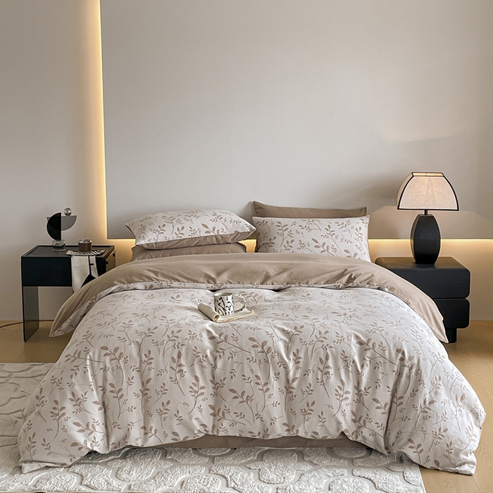 91家纺网 家纺一手货源 找家纺 小叮当家纺仓储工厂店 2025新款(买家秀 不断货)A类亲肤全棉纯棉色织大提花磨毛四件套床单床笠-花漾 浪漫满屋-咖