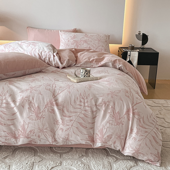 91家纺网 家纺一手货源 找家纺 小叮当家纺仓储工厂店 2025新款(买家秀 不断货)A类亲肤全棉纯棉色织大提花磨毛四件套床单床笠-花漾 花间入梦-粉