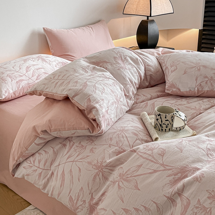 91家纺网 家纺一手货源 找家纺 小叮当家纺仓储工厂店 2025新款(买家秀 不断货)A类亲肤全棉纯棉色织大提花磨毛四件套床单床笠-花漾 花间入梦-粉