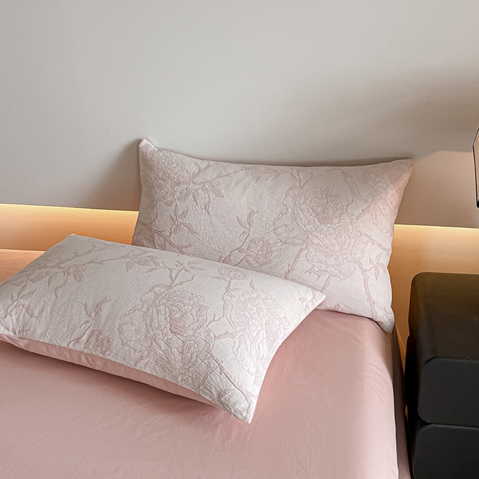 91家纺网 家纺一手货源 找家纺 小叮当家纺仓储工厂店 2025新款(买家秀 不断货)A类亲肤全棉纯棉色织大提花磨毛四件套床单床笠-花漾 山花烂漫-粉