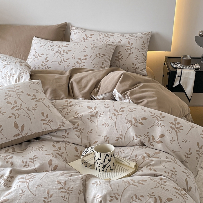 91家纺网 家纺一手货源 找家纺 小叮当家纺仓储工厂店 2025新款(买家秀 不断货)A类亲肤全棉纯棉色织大提花磨毛四件套床单床笠-花漾 浪漫满屋-咖