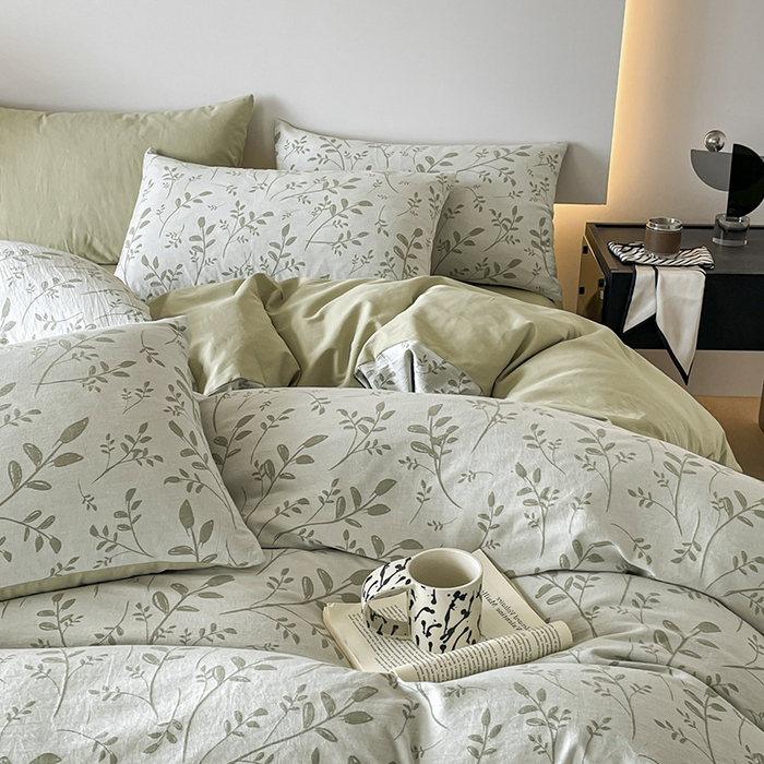 91家纺网 家纺一手货源 找家纺 小叮当家纺仓储工厂店 2025新款(买家秀 不断货)A类亲肤全棉纯棉色织大提花磨毛四件套床单床笠-花漾 浪漫满屋-绿