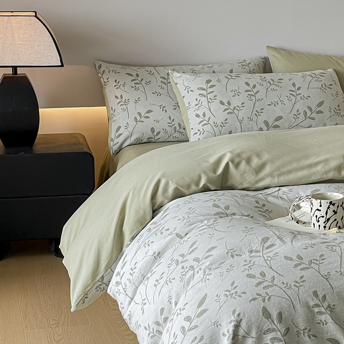 91家纺网 家纺一手货源 找家纺 小叮当家纺仓储工厂店 2025新款(买家秀 不断货)A类亲肤全棉纯棉色织大提花磨毛四件套床单床笠-花漾 浪漫满屋-绿