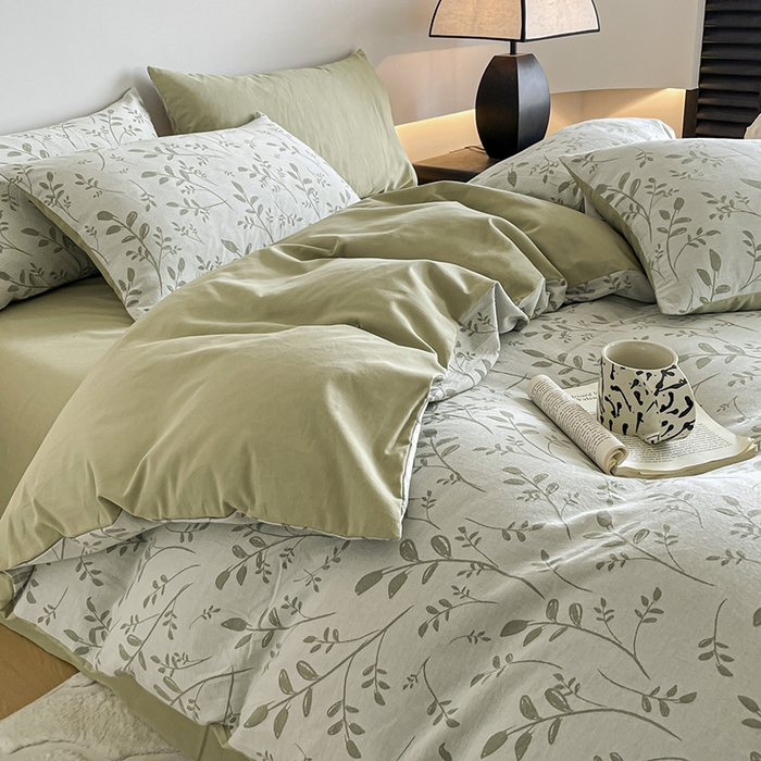 91家纺网 家纺一手货源 找家纺 小叮当家纺仓储工厂店 2025新款(买家秀 不断货)A类亲肤全棉纯棉色织大提花磨毛四件套床单床笠-花漾 浪漫满屋-绿