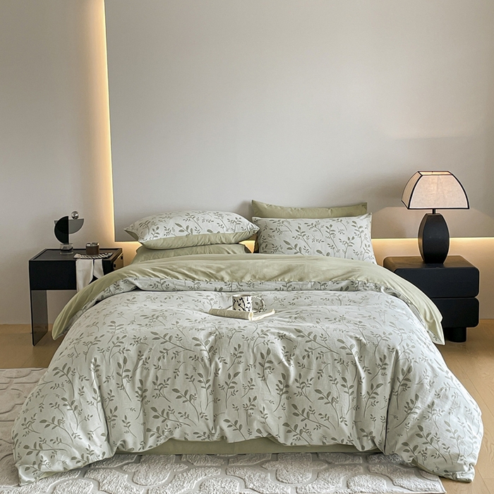 91家纺网 家纺一手货源 找家纺 小叮当家纺仓储工厂店 2025新款(买家秀 不断货)A类亲肤全棉纯棉色织大提花磨毛四件套床单床笠-花漾 浪漫满屋-绿