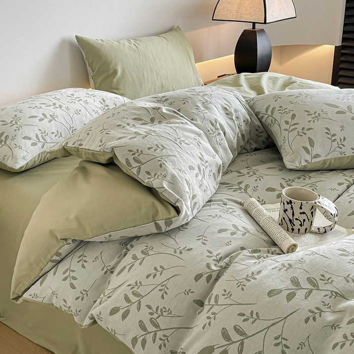 91家纺网 家纺一手货源 找家纺 小叮当家纺仓储工厂店 2025新款(买家秀 不断货)A类亲肤全棉纯棉色织大提花磨毛四件套床单床笠-花漾 浪漫满屋-绿