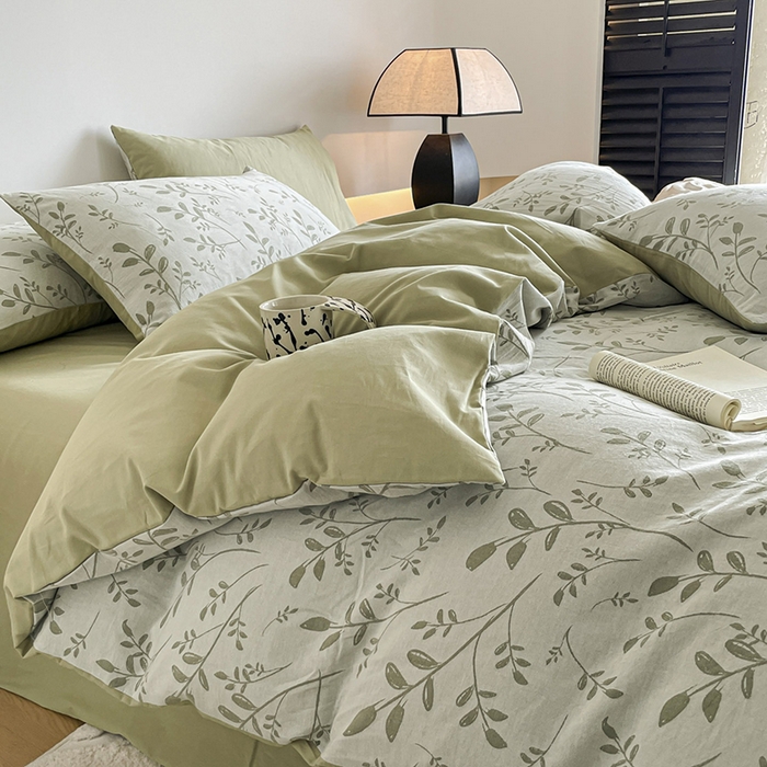 91家纺网 家纺一手货源 找家纺 小叮当家纺仓储工厂店 2025新款(买家秀 不断货)A类亲肤全棉纯棉色织大提花磨毛四件套床单床笠-花漾 浪漫满屋-绿