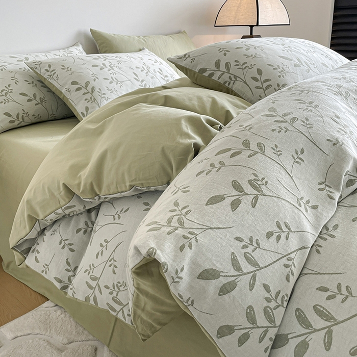 小叮当家纺仓储工厂店 2025新款(买家秀 不断货)A类亲肤全棉纯棉色织大提花磨毛四件套床单床笠-花漾 浪漫满屋-绿