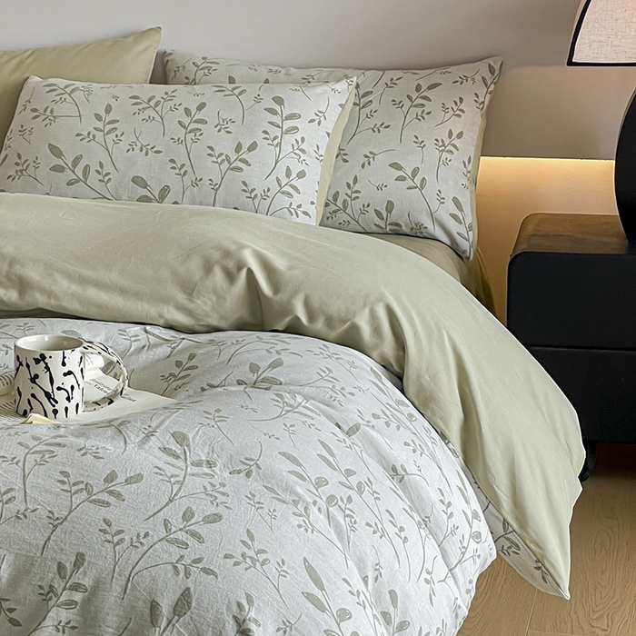 91家纺网 家纺一手货源 找家纺 小叮当家纺仓储工厂店 2025新款(买家秀 不断货)A类亲肤全棉纯棉色织大提花磨毛四件套床单床笠-花漾 浪漫满屋-绿