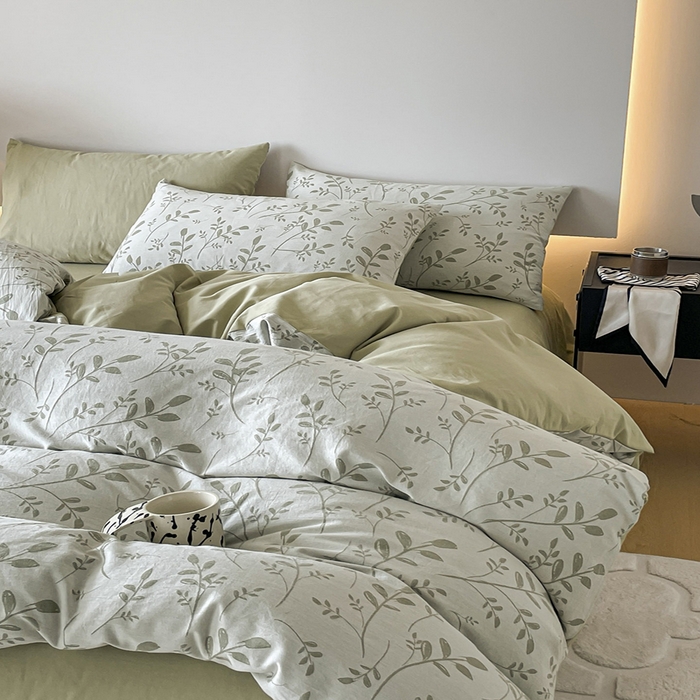 91家纺网 家纺一手货源 找家纺 小叮当家纺仓储工厂店 2025新款(买家秀 不断货)A类亲肤全棉纯棉色织大提花磨毛四件套床单床笠-花漾 浪漫满屋-绿