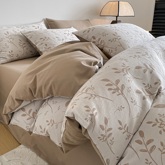 91家纺网 家纺一手货源 找家纺 小叮当家纺仓储工厂店 2025新款(买家秀 不断货)A类亲肤全棉纯棉色织大提花磨毛四件套床单床笠-花漾 浪漫满屋-咖