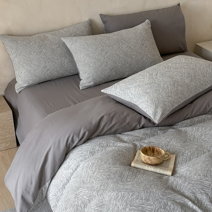 91家纺网 家纺一手货源 找家纺 小叮当家纺仓储工厂店 2025新款(买家秀 不断货)亲肤A类母婴级全棉纯棉三层纱色织提花磨毛四件套素影 素影-本色-灰