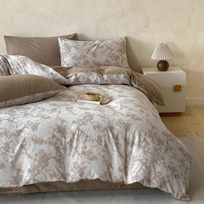 91家纺网 家纺一手货源 找家纺 小叮当家纺仓储工厂店 2025新款(买家秀 不断货)亲肤A类母婴级全棉纯棉三层纱色织提花磨毛四件套素影 素影-静谧-咖