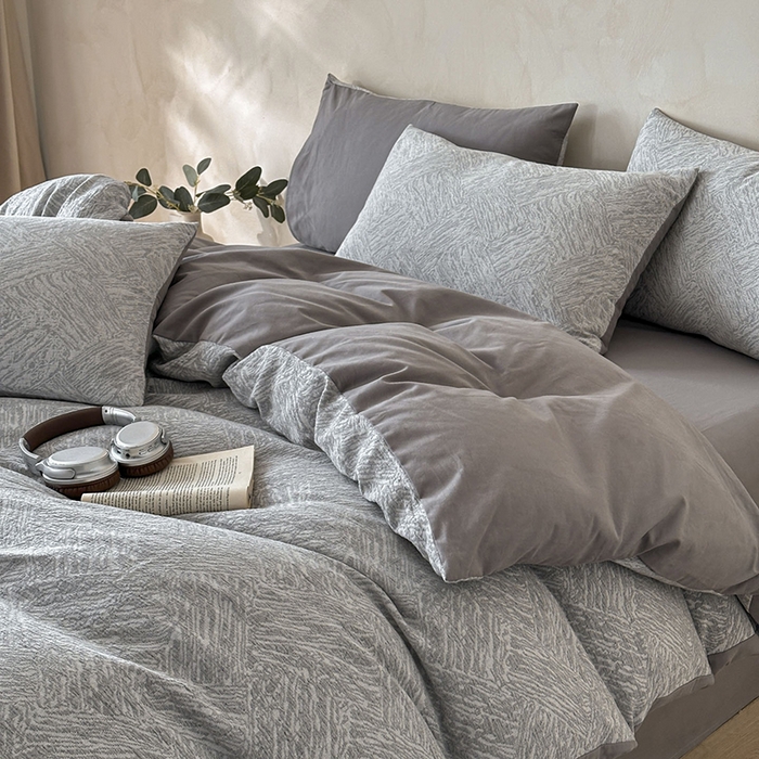 91家纺网 家纺一手货源 找家纺 小叮当家纺仓储工厂店 2025新款(买家秀 不断货)亲肤A类母婴级全棉纯棉三层纱色织提花磨毛四件套素影 素影-本色-灰