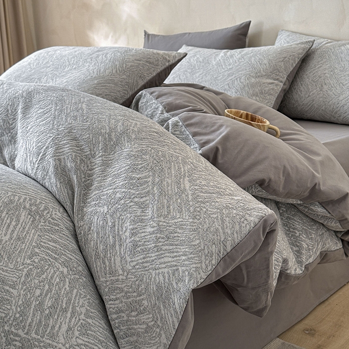 91家纺网 家纺一手货源 找家纺 小叮当家纺仓储工厂店 2025新款(买家秀 不断货)亲肤A类母婴级全棉纯棉三层纱色织提花磨毛四件套素影 素影-本色-灰