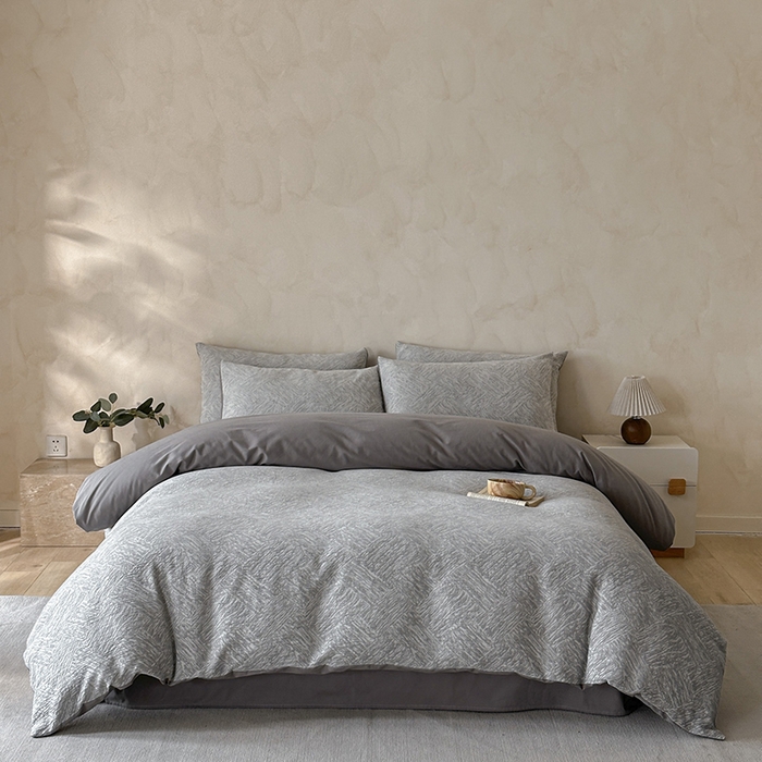 91家纺网 家纺一手货源 找家纺 小叮当家纺仓储工厂店 2025新款(买家秀 不断货)亲肤A类母婴级全棉纯棉三层纱色织提花磨毛四件套素影 素影-本色-灰