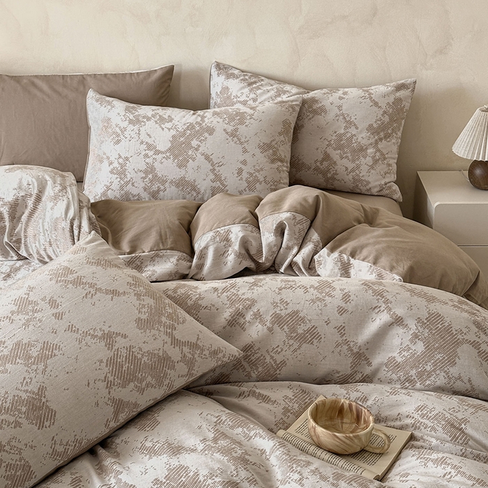 91家纺网 家纺一手货源 找家纺 小叮当家纺仓储工厂店 2025新款(买家秀 不断货)亲肤A类母婴级全棉纯棉三层纱色织提花磨毛四件套素影 素影-静谧-咖