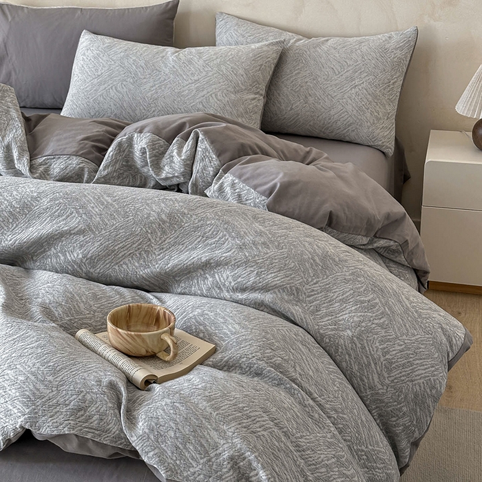 91家纺网 家纺一手货源 找家纺 小叮当家纺仓储工厂店 2025新款(买家秀 不断货)亲肤A类母婴级全棉纯棉三层纱色织提花磨毛四件套素影 素影-本色-灰