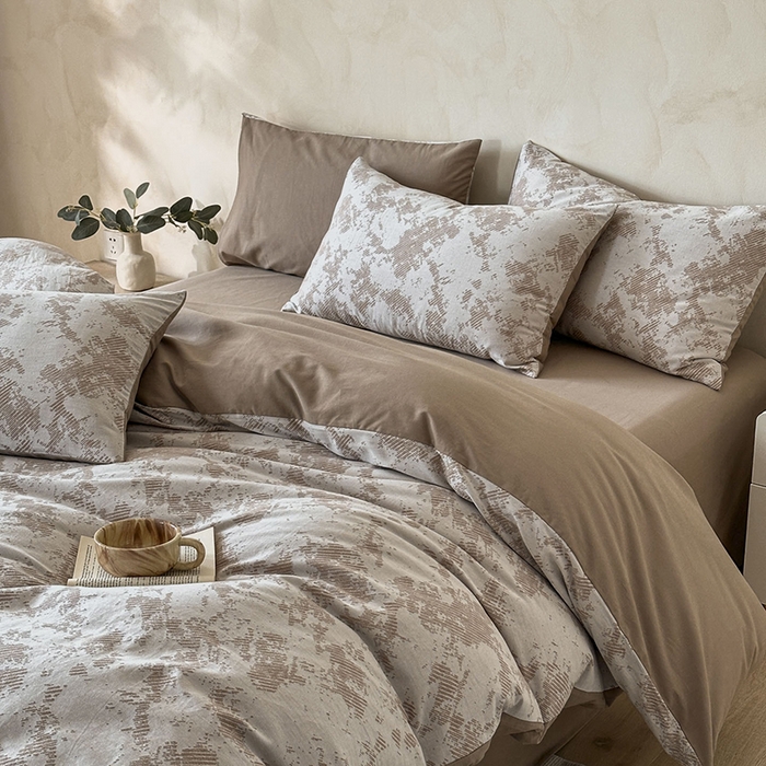 91家纺网 家纺一手货源 找家纺 小叮当家纺仓储工厂店 2025新款(买家秀 不断货)亲肤A类母婴级全棉纯棉三层纱色织提花磨毛四件套素影 素影-静谧-咖