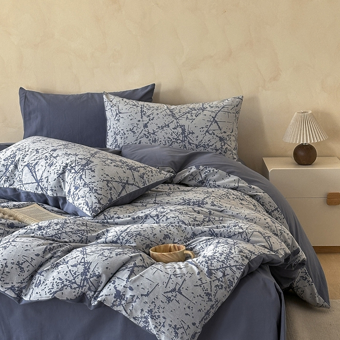 91家纺网 家纺一手货源 找家纺 小叮当家纺仓储工厂店 2025新款(买家秀 不断货)亲肤A类母婴级全棉纯棉三层纱色织提花磨毛四件套素影 素影-烟花-蓝