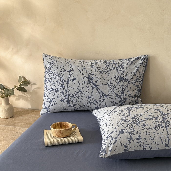 91家纺网 家纺一手货源 找家纺 小叮当家纺仓储工厂店 2025新款(买家秀 不断货)亲肤A类母婴级全棉纯棉三层纱色织提花磨毛四件套素影 素影-烟花-蓝