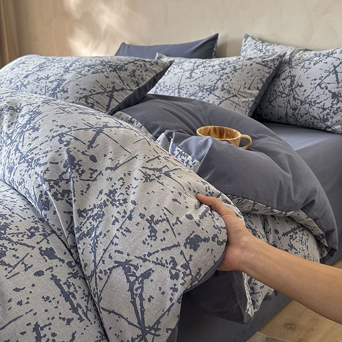 91家纺网 家纺一手货源 找家纺 小叮当家纺仓储工厂店 2025新款(买家秀 不断货)亲肤A类母婴级全棉纯棉三层纱色织提花磨毛四件套素影 素影-烟花-蓝