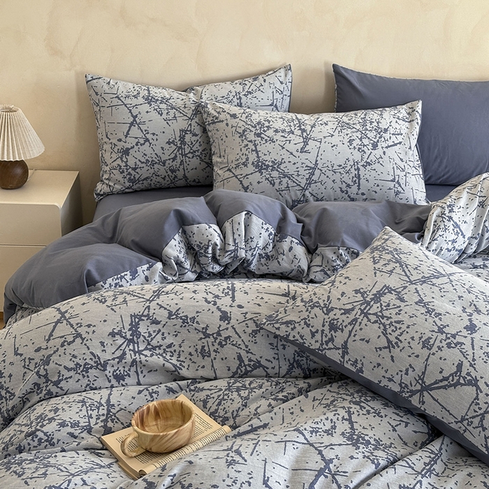 91家纺网 家纺一手货源 找家纺 小叮当家纺仓储工厂店 2025新款(买家秀 不断货)亲肤A类母婴级全棉纯棉三层纱色织提花磨毛四件套素影 素影-烟花-蓝