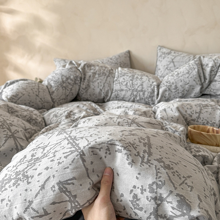 91家纺网 家纺一手货源 找家纺 小叮当家纺仓储工厂店 2025新款(买家秀 不断货)亲肤A类母婴级全棉纯棉三层纱色织提花磨毛四件套素影 素影-烟花-灰