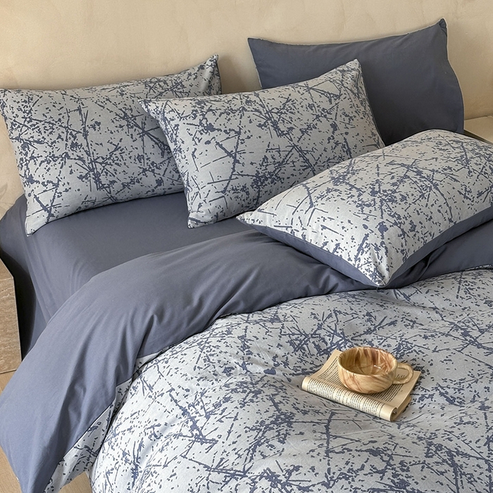 91家纺网 家纺一手货源 找家纺 小叮当家纺仓储工厂店 2025新款(买家秀 不断货)亲肤A类母婴级全棉纯棉三层纱色织提花磨毛四件套素影 素影-烟花-蓝