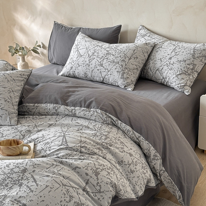 91家纺网 家纺一手货源 找家纺 小叮当家纺仓储工厂店 2025新款(买家秀 不断货)亲肤A类母婴级全棉纯棉三层纱色织提花磨毛四件套素影 素影-烟花-灰