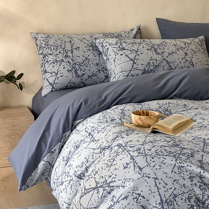 91家纺网 家纺一手货源 找家纺 小叮当家纺仓储工厂店 2025新款(买家秀 不断货)亲肤A类母婴级全棉纯棉三层纱色织提花磨毛四件套素影 素影-烟花-蓝