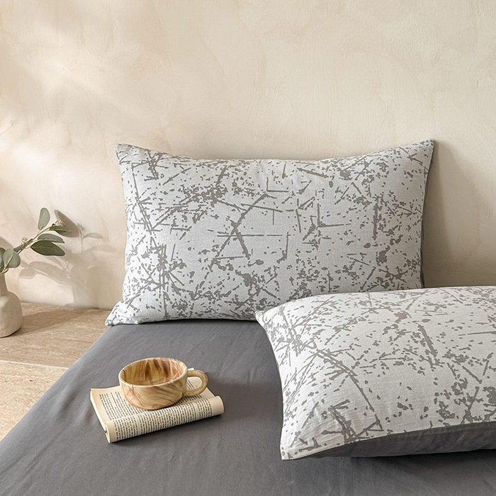 91家纺网 家纺一手货源 找家纺 小叮当家纺仓储工厂店 2025新款(买家秀 不断货)亲肤A类母婴级全棉纯棉三层纱色织提花磨毛四件套素影 素影-烟花-灰