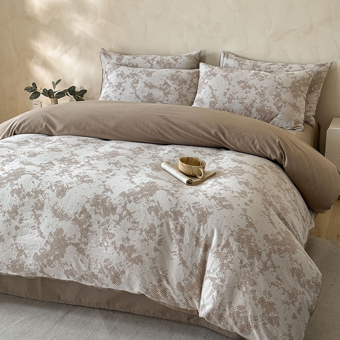 91家纺网 家纺一手货源 找家纺 小叮当家纺仓储工厂店 2025新款(买家秀 不断货)亲肤A类母婴级全棉纯棉三层纱色织提花磨毛四件套素影 素影-静谧-咖