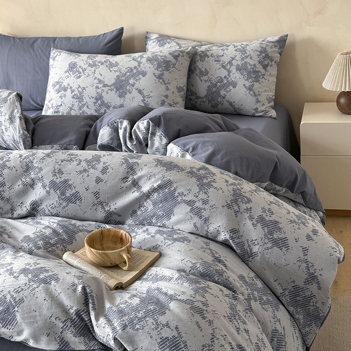 91家纺网 家纺一手货源 找家纺 小叮当家纺仓储工厂店 2025新款(买家秀 不断货)亲肤A类母婴级全棉纯棉三层纱色织提花磨毛四件套素影 素影-静谧-蓝