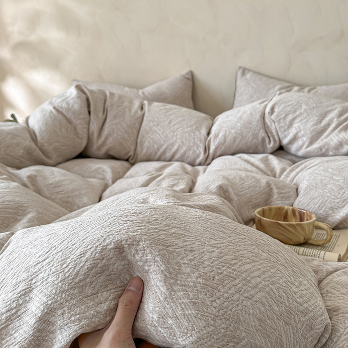 91家纺网 家纺一手货源 找家纺 小叮当家纺仓储工厂店 2025新款(买家秀 不断货)亲肤A类母婴级全棉纯棉三层纱色织提花磨毛四件套素影 素影-本色-米咖