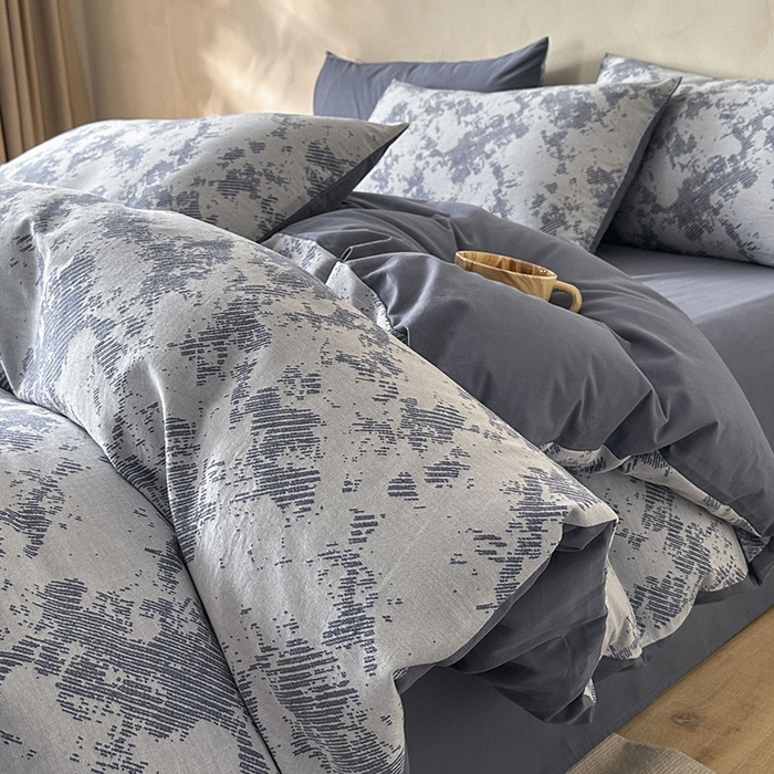 91家纺网 家纺一手货源 找家纺 小叮当家纺仓储工厂店 2025新款(买家秀 不断货)亲肤A类母婴级全棉纯棉三层纱色织提花磨毛四件套素影 素影-静谧-蓝