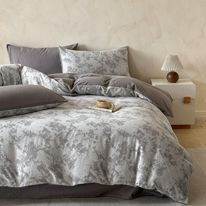 小叮当家纺仓储工厂店 2025新款(买家秀 不断货)亲肤A类母婴级全棉纯棉三层纱色织提花磨毛四件套素影 素影-静谧-灰