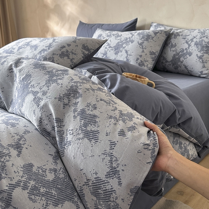 91家纺网 家纺一手货源 找家纺 小叮当家纺仓储工厂店 2025新款(买家秀 不断货)亲肤A类母婴级全棉纯棉三层纱色织提花磨毛四件套素影 素影-静谧-蓝