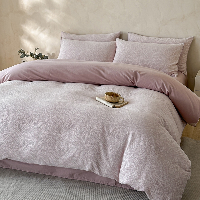 91家纺网 家纺一手货源 找家纺 小叮当家纺仓储工厂店 2025新款(买家秀 不断货)亲肤A类母婴级全棉纯棉三层纱色织提花磨毛四件套素影 素影-本色-粉