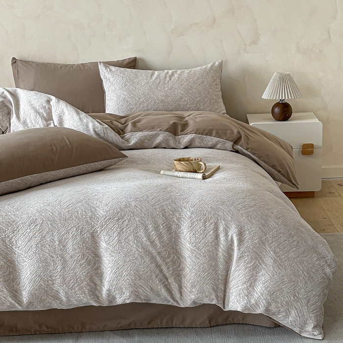 小叮当家纺仓储工厂店 2025新款(买家秀 不断货)亲肤A类母婴级全棉纯棉三层纱色织提花磨毛四件套素影 素影-本色-米咖