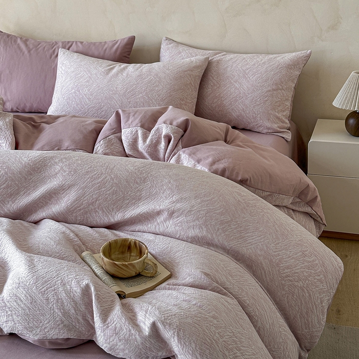 91家纺网 家纺一手货源 找家纺 小叮当家纺仓储工厂店 2025新款(买家秀 不断货)亲肤A类母婴级全棉纯棉三层纱色织提花磨毛四件套素影 素影-本色-粉