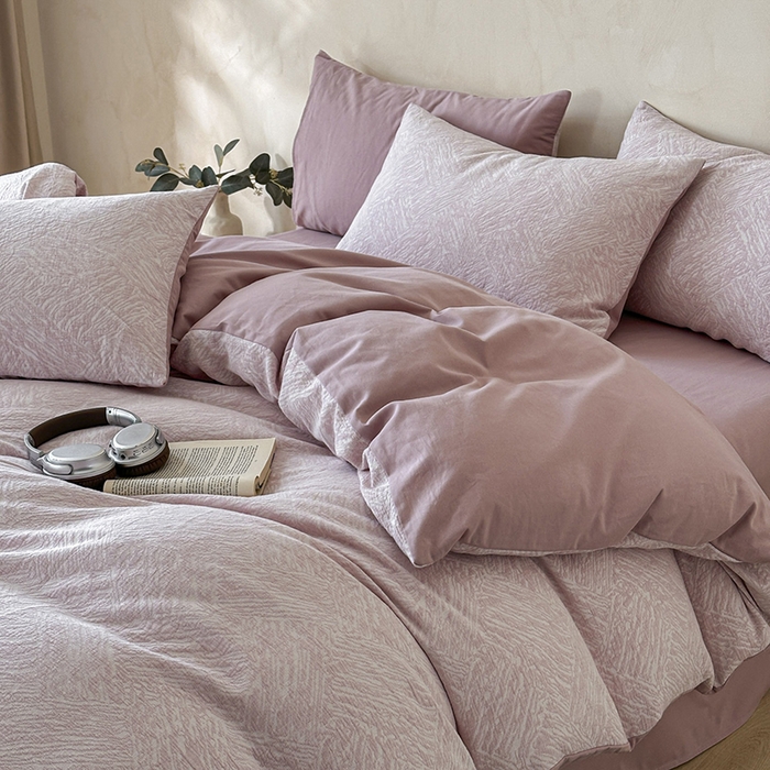 91家纺网 家纺一手货源 找家纺 小叮当家纺仓储工厂店 2025新款(买家秀 不断货)亲肤A类母婴级全棉纯棉三层纱色织提花磨毛四件套素影 素影-本色-粉