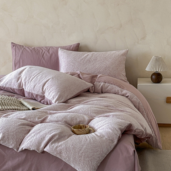 91家纺网 家纺一手货源 找家纺 小叮当家纺仓储工厂店 2025新款(买家秀 不断货)亲肤A类母婴级全棉纯棉三层纱色织提花磨毛四件套素影 素影-本色-粉