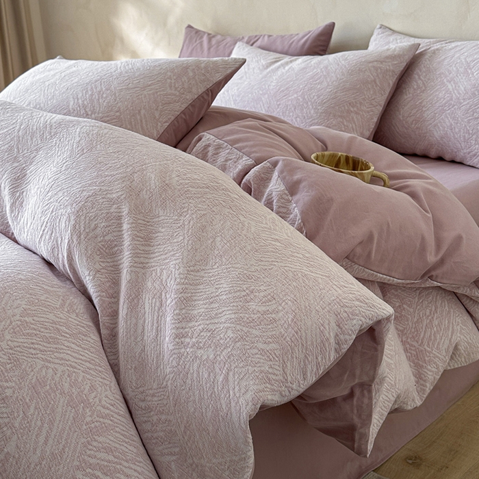 91家纺网 家纺一手货源 找家纺 小叮当家纺仓储工厂店 2025新款(买家秀 不断货)亲肤A类母婴级全棉纯棉三层纱色织提花磨毛四件套素影 素影-本色-粉